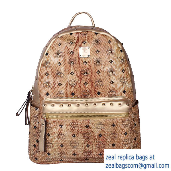 High Quality Replica Hot Sale MCM Armour Medium Backpack Snake Leather MC2095 Gold